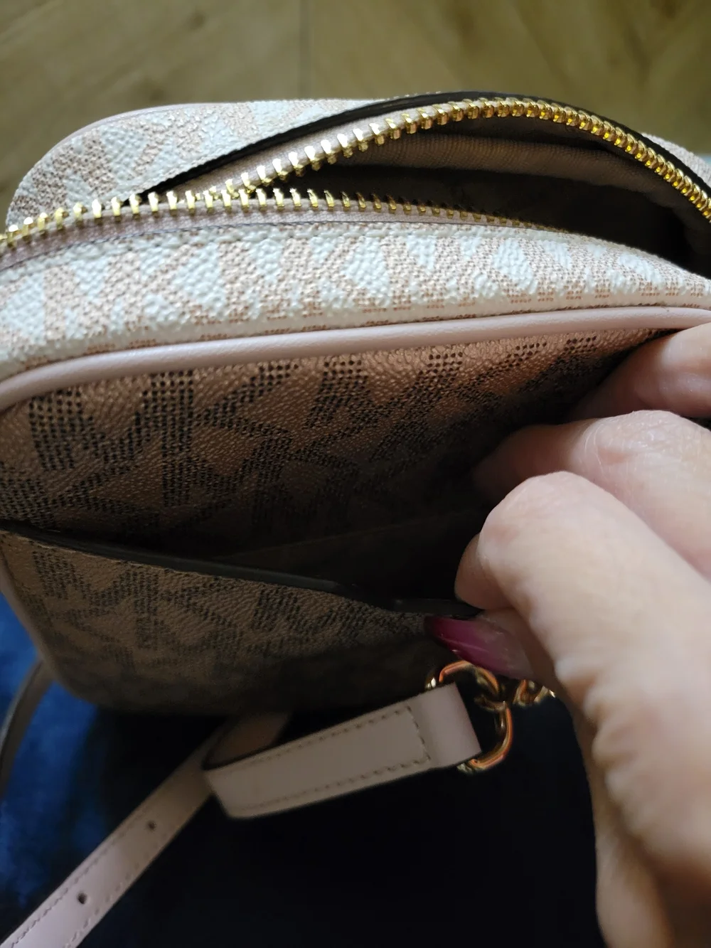 Michael Kors Metallic Logo Crossbody in Rose Gold and Light Pink
